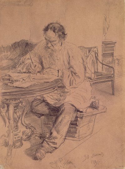 Lev Nikolaevich Tolstoy (1828-1910) al lavoro, 1891 da Ilya Efimovich Repin